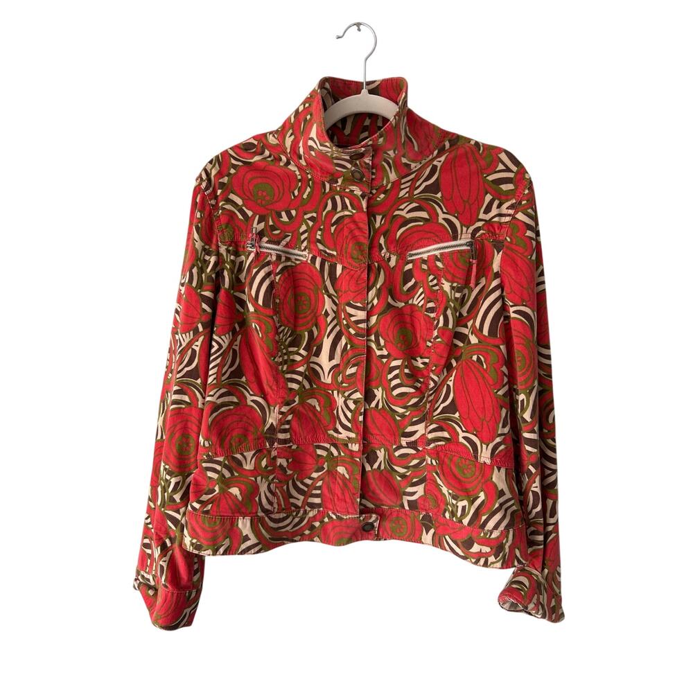 Jones Wear Jeans Orange and Green Tropical Print Soft Corduroy Jacket Large